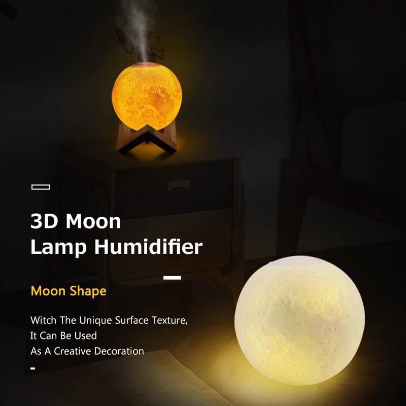 Humidifier Diffuser Aromaterapi Lampu TIdur 3D Moon Night Light 880ml Light Diffuser Aromatherapy Humi AX-08