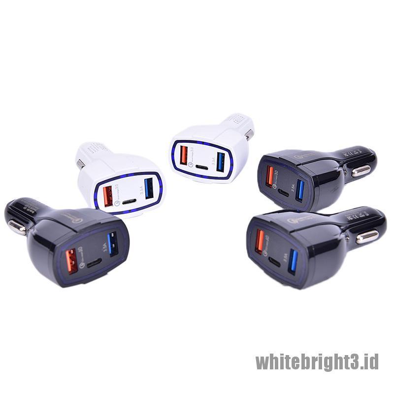 Adapter Charger Mobil 2 Port USB Tipe-C QC3.0 Warna Putih