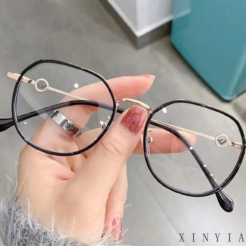 Kacamata Lensa Oval Besar Anti blue Light Bahan Metal Untuk Wanita