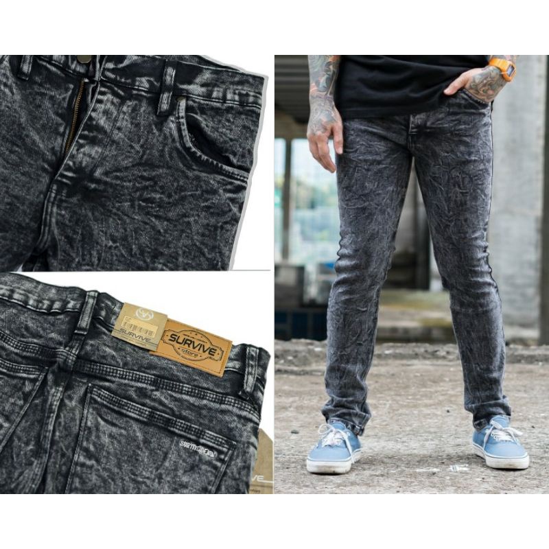 Celana Jeans Snow Black Pria/Cowok Slimfit Stretch Premium Quality