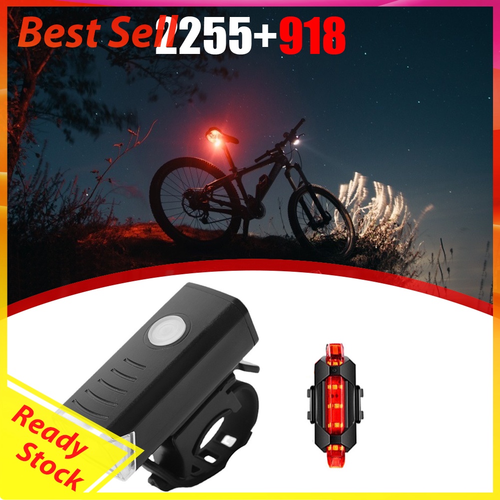 MTB Bike USB Rechargeable Headlight Taillight Set Bicycle Front Back Light