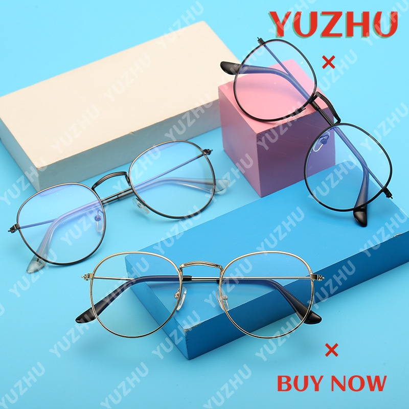 (YUZHU) Bayar di Tempat Frame Kacamate Wanita/Pria Gaya Retro Round Eyeglasses Metal Frame Myopia Eeyglasses