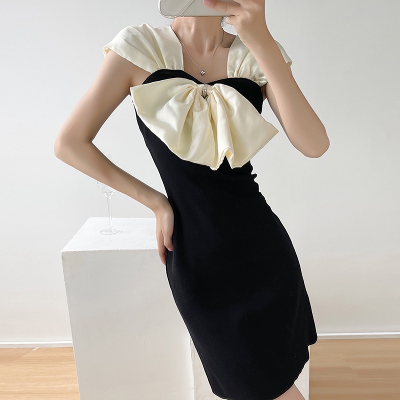 【Elegant】Korean Summer Prethoracic Bowknot Mini Dress 7489