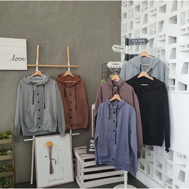 Sweater Cewek Cowok Kancing Depan Jaket Hoodie Kekinian Terbaru Polos Jumbo Bahan ORI Premium Remaja