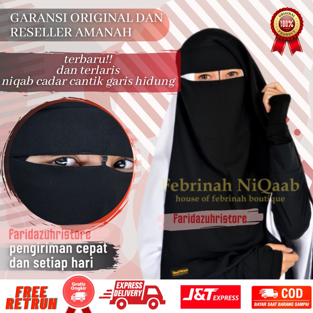 Cadar Niqab Yaman Bandana Bisban Nose String 2 Layer Sifon Chiffon Silk Jetblack Arab Jumbo Original