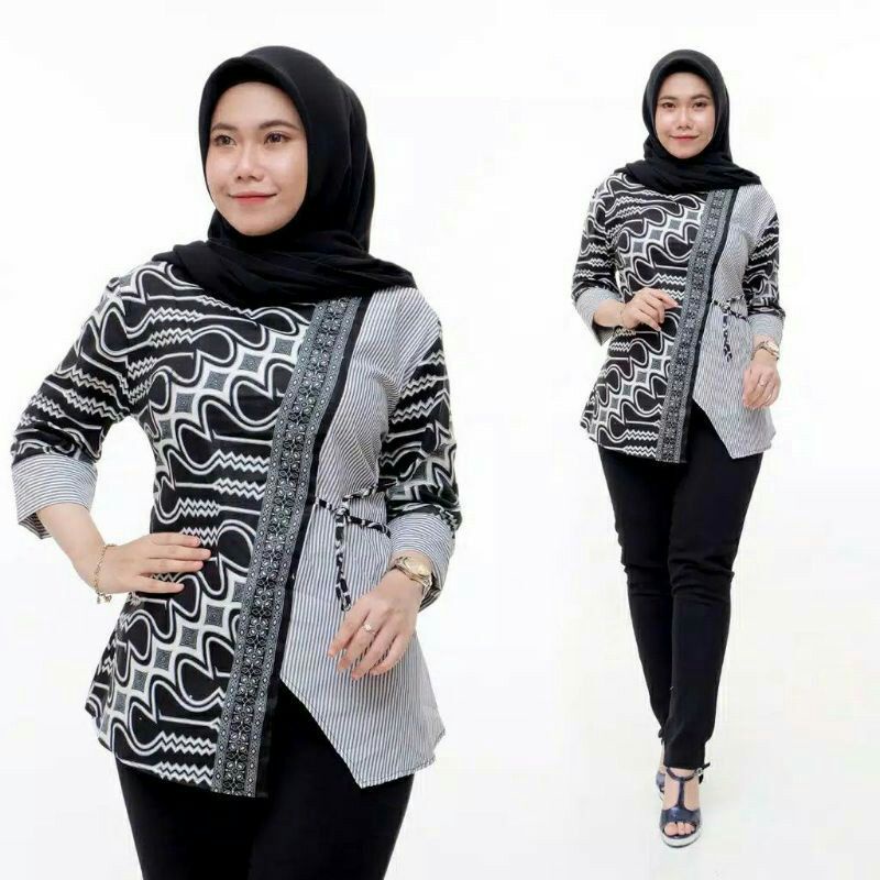 tey-17 Batik wanita ASJ SA HRB026 Kenongo Kemeja Tosca Pendek-Parang Ageng
