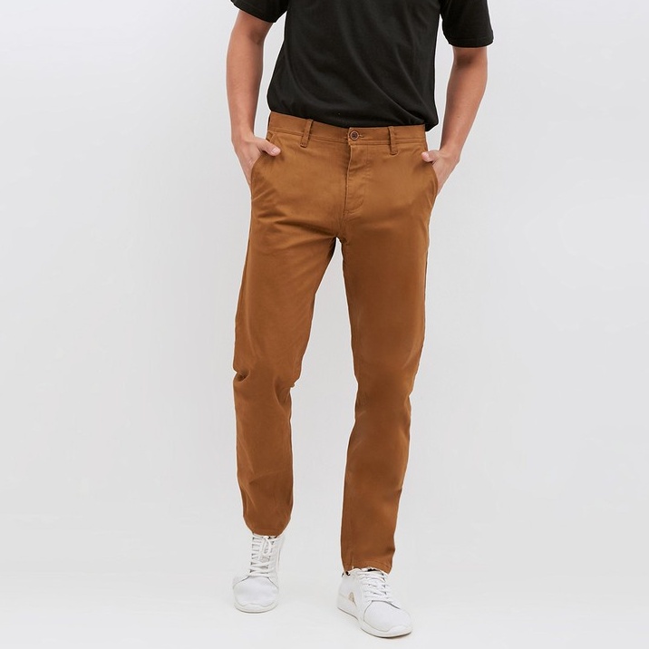 CELANA PANJANG CHINO PRIA SLIMFIT WARNA DARK MUSTARD TWILL COTTON UKURAN M-XL