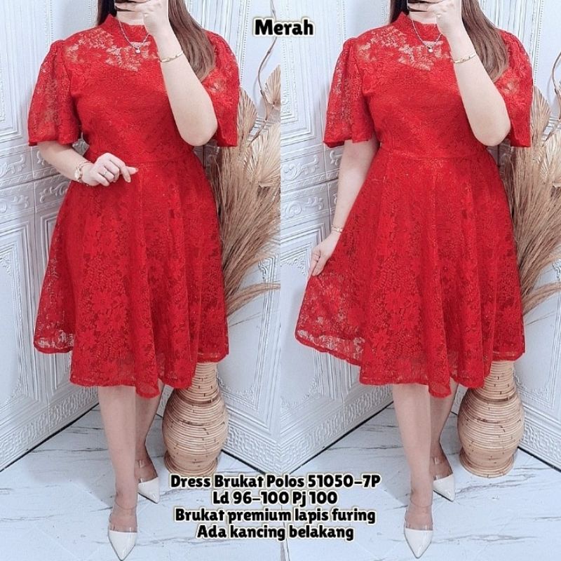 DRESS BRUKAT BANGKOK POLOS BAJU NATAL BAJU KE GEREJA DRESS NATAL TUNIK BRUKAT IMPORT GU 510500-77
