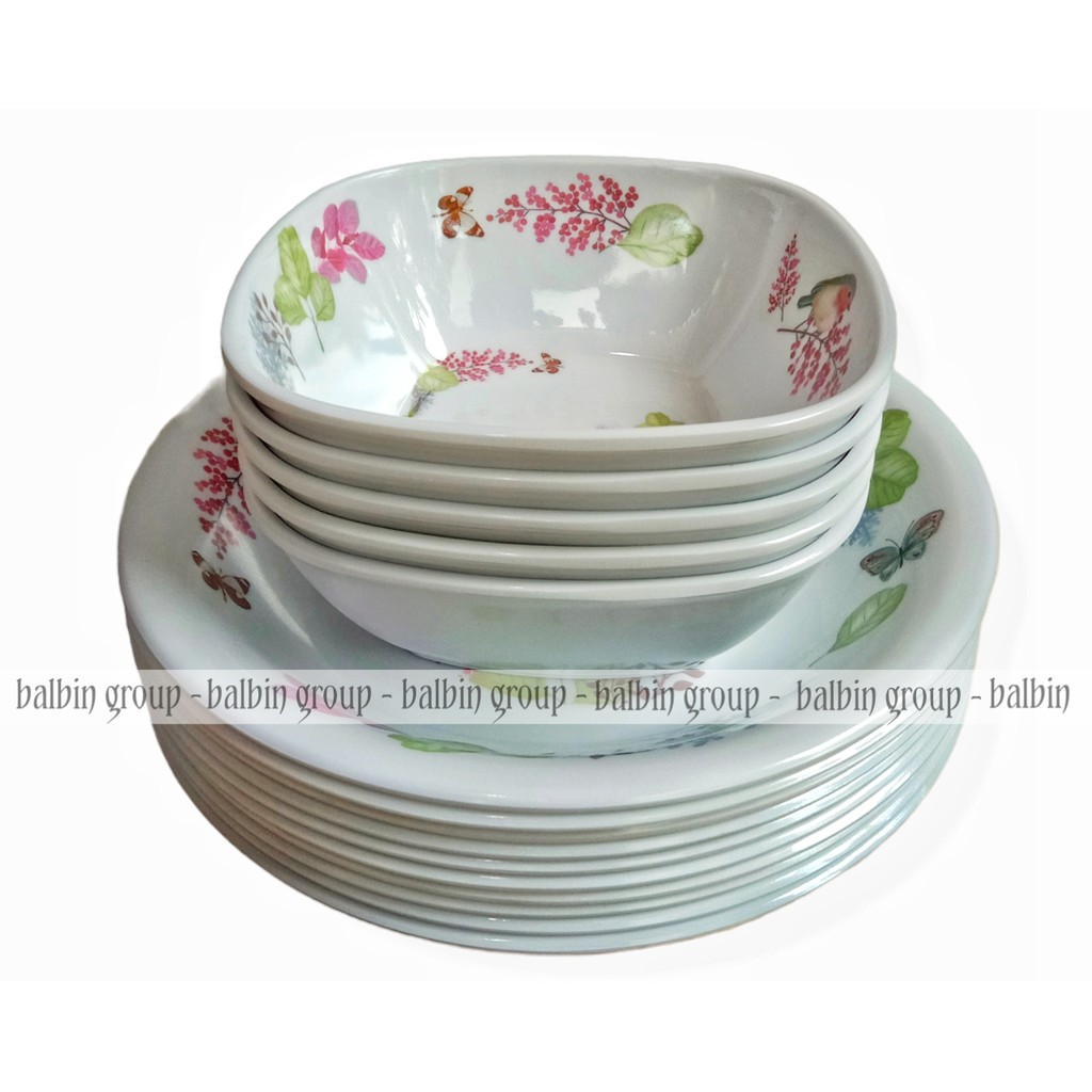 3 piring makan bulat cekung melamin ware 9.inc motif frolal