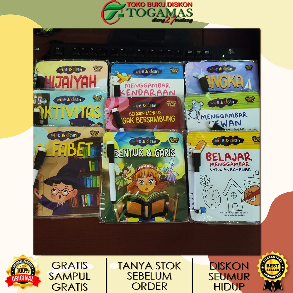 SERI WIPE &amp; CLEAN : AKTIVITAS ALFABET ANGKA BELAJAR MENGGAMBAR MENULIS TEGAK BERSAMBUNG BENTUK &amp; GARIS HIJAIYAH HEWAN KENDARAAN UNTUK ANAK ANAK / AMAZING BOOKS