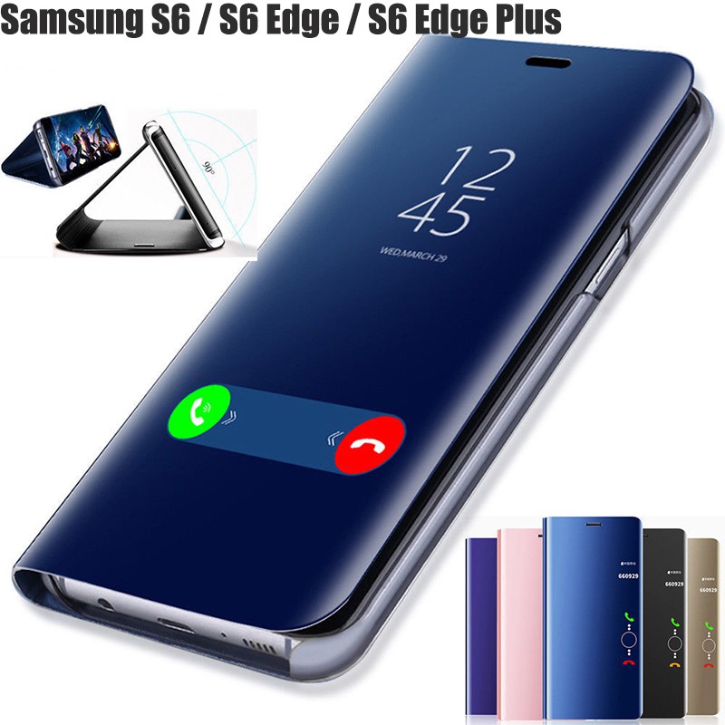 Case Samsung Galaxy S6 S6 Edge S6 Edge Plus Plating Clear Smart Kickstand Mirror View Flip Cover Shopee Indonesia