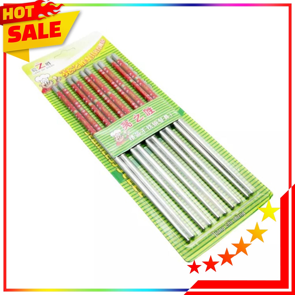 10 Pcs Sumpit Stainless Steel / Stainless Chopstick Motif 5 Pasang / 10 Pcs - Paket Sumpit Stainless Steel - 5 Pasang Sumpit ukuran 22 cm