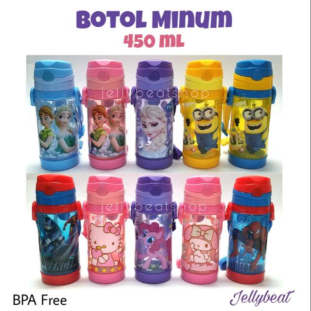 Botol Minum Anak 450 ml Sedotan + Tali BPA Free