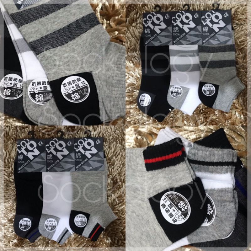 (Min 3pcs @13.000) Kaos kaki mata kaki hitam putih Cotton mens sock