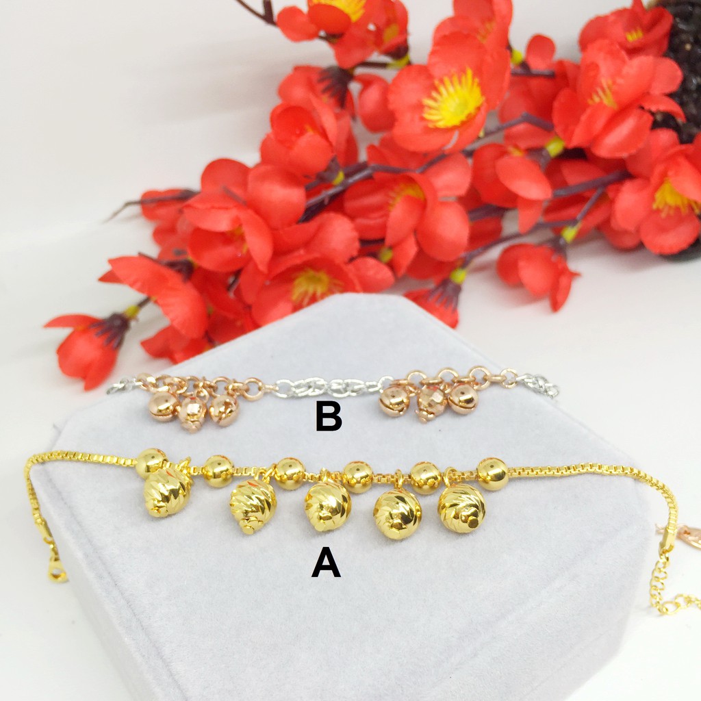 Gelang Tangan Xuping Bola Bulat Lapis Emas Rantai Silver Rosegold - BB406