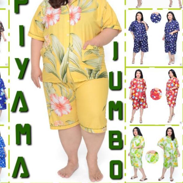 Ω PIYAMA JUMBO CELANA PENDEK WANITA LD 130 120 SET BAJU TIDUR CEWEK DEWASA SETELAN KATUN KARAKTER ✮