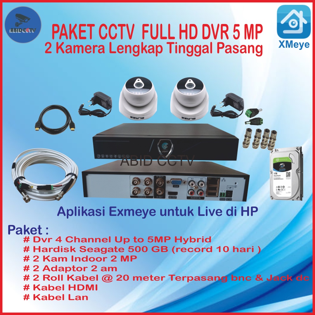 PAKET CCTV PROMO DVR 5MP 4 CH ,2 KAM INDOOR 2 MP + HARDISK SIAP PASANG