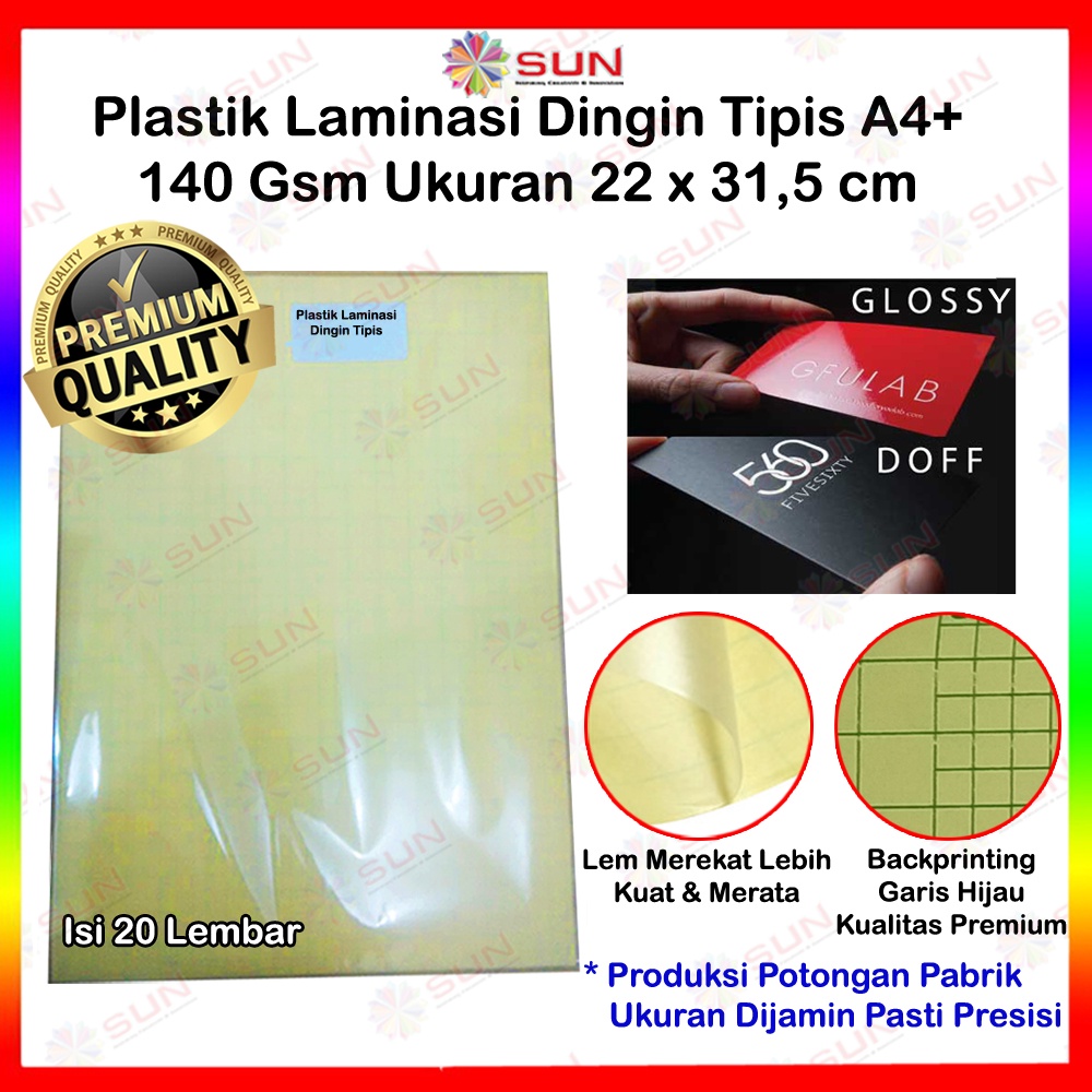 Plastik Laminasi Dingin F4 140 gsm isi 20 lembar - Motif Glossy, Doff Matte (Sticker Bening Transparant Pelapis Kertas Foto Glossy Photo Paper)