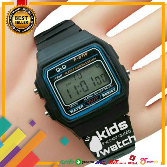 PROMO.. JAM TANGAN QNQ QQ MIRIP F-91W / JAM TANGAN KIDS WATCH TERMURAH BRANDED - HITAM ..TERLARIS