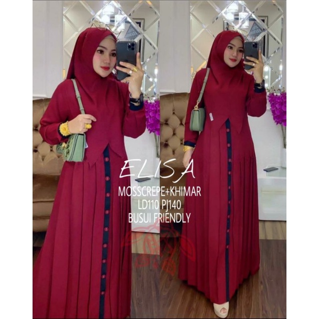 SYARI ELISA PAKAIAN WANITA DRESS MUSLIM GAMIS FASHION MOSCREPE BUSUI BIGSIZE JUMBO FREE JILBAB CTHM