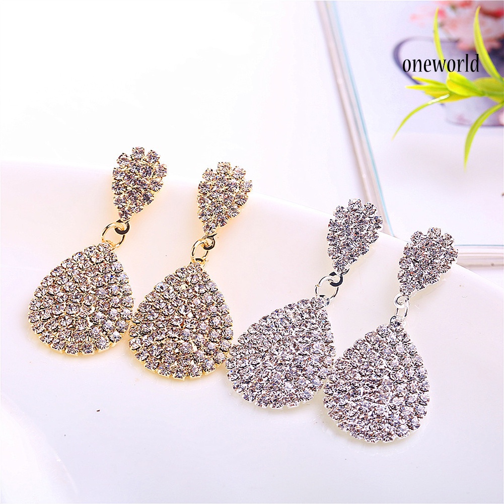 OW# Women Creative Charm Water Drop Shaped Earrings Rhinestone Decoration Jewelry