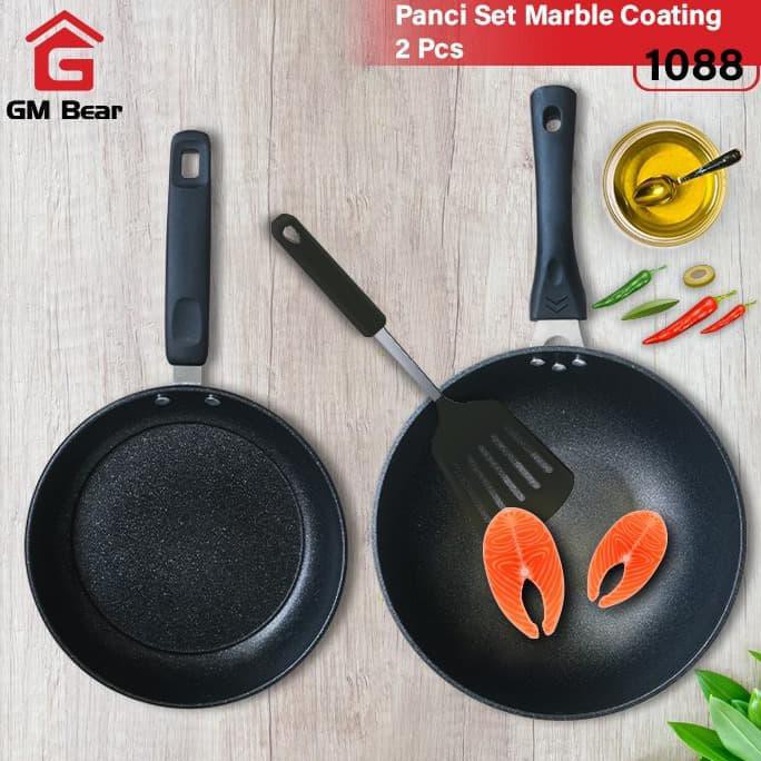 Terbaik Gm Bear Wajan Set Panci Penggorengan Marble Coating Isi 2pcs 1088 Paling Murah Shopee Indonesia