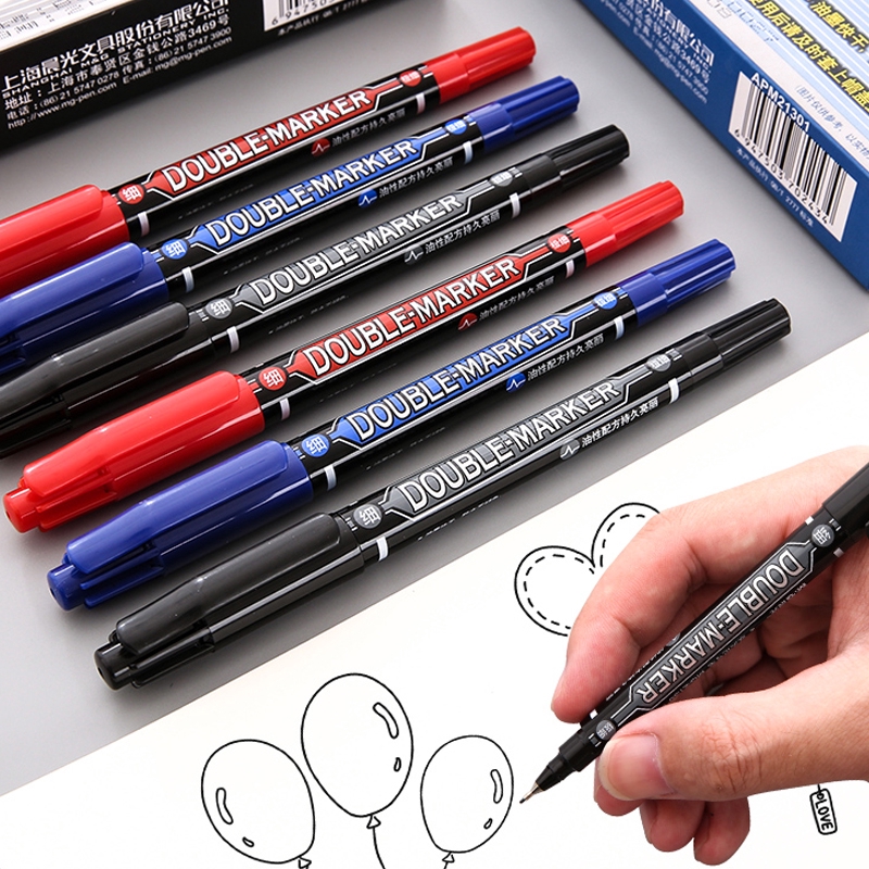 M &amp; G Double-ended Marker Pen Anak Kepala Kecil Lukisan Strokes Graffiti Pen Alat Tulis Siswa MG2130