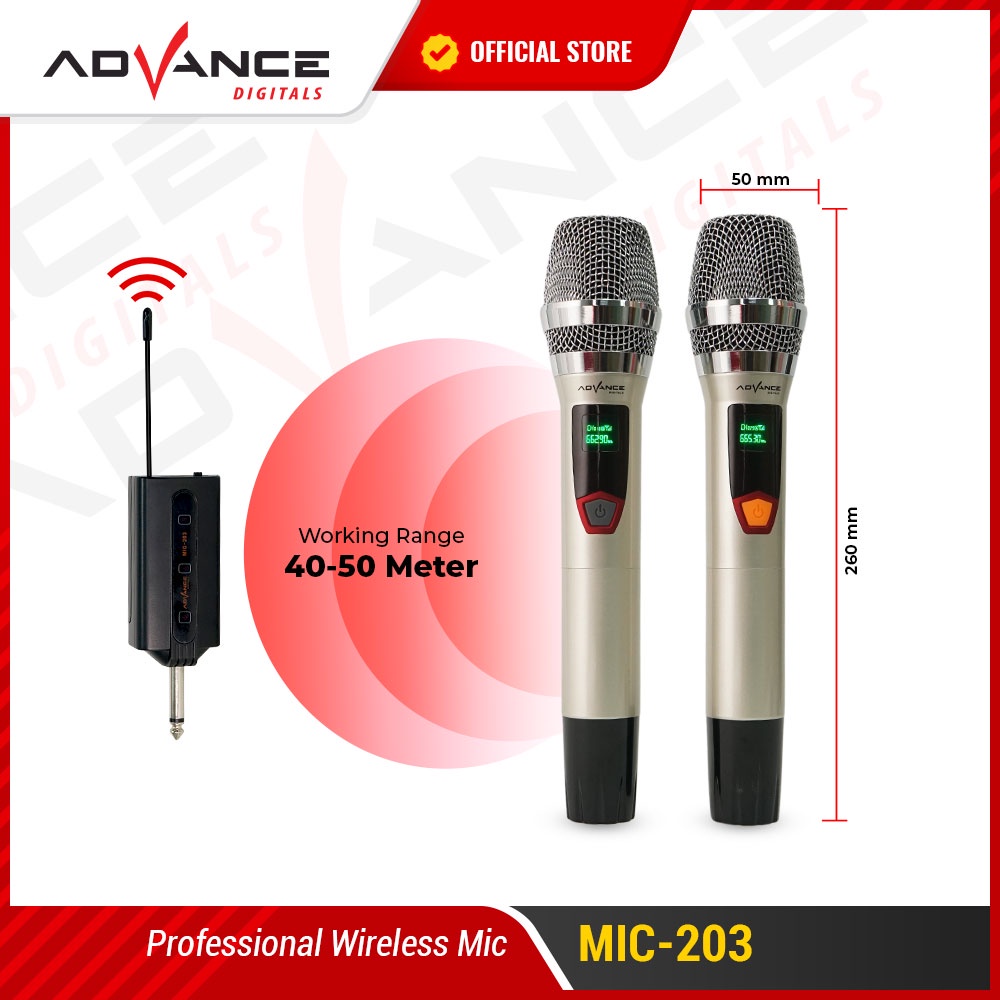 Advance Wireless Microphone MIC 203 Profesional 2 Mic Karoke Mic Speaker