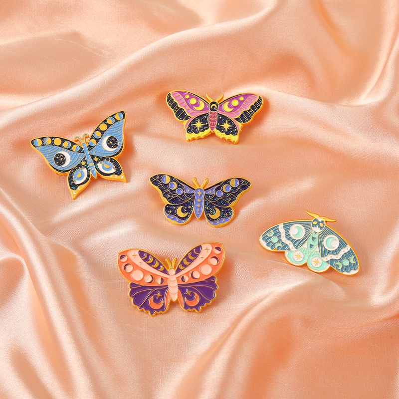 Bros Pin Enamel Bentuk Bintang Bulan Butterfly 5 Gaya Untuk Hadiah