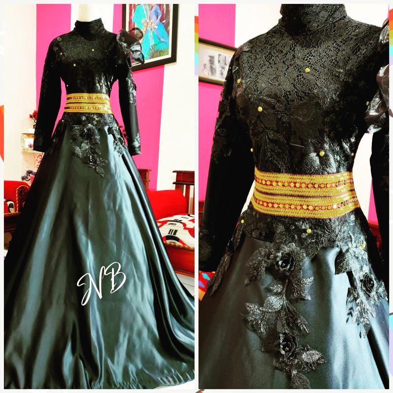 baju singer/baju penyanyi/gaun singer/baju pesta/hitam hijab bridal full hitam