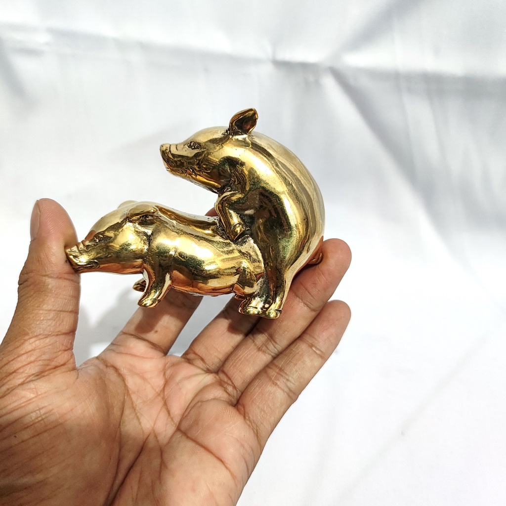 little pig gold brass statue | patung babi shio emas kuningan
