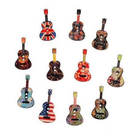 Kancing Kayu Dua Lubang - Guitar Shape Style (10pcs)