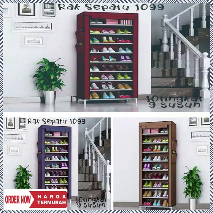Rak Sepatu Portable Murah Model T 1099 10 Susun 9 Sekat Kain Oxford Lemari Sepatu Serbaguna Shopee Indonesia