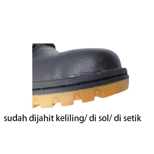 Sepatu sefty pria ujung besi kulit sapi asli 100% original septi King kerja berat lapangan shoes proyek slip on elastis tali pendek anti slip tidak licin murah promo premium high quality terbaru kekinian keren terlaris gratis ongkir bayar ditempat COD