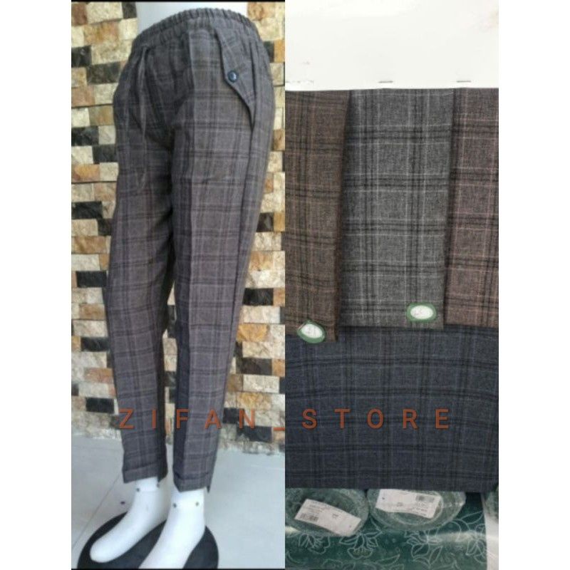 Celana tartan motif kotak/ Celana wanita kotak kotak/  Baggy pant kotak/ Kain import