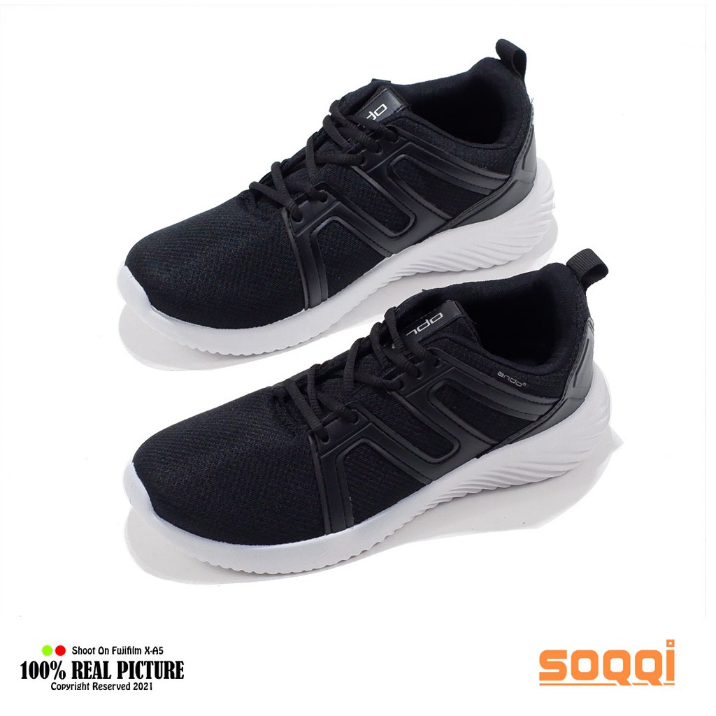 Sepatu pria tali warna hitam putih original sneakers bertali cowok laki-laki dewasa brand Ando Lennon model running olahraga jogging promo keren cod murah 38-43