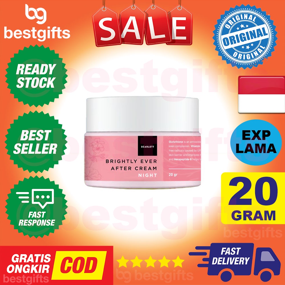 SCARLETT WHITENING BRIGHTLY EVER AFTER NIGHT CREAM WAJAH KRIM MUKA 20 GRAM