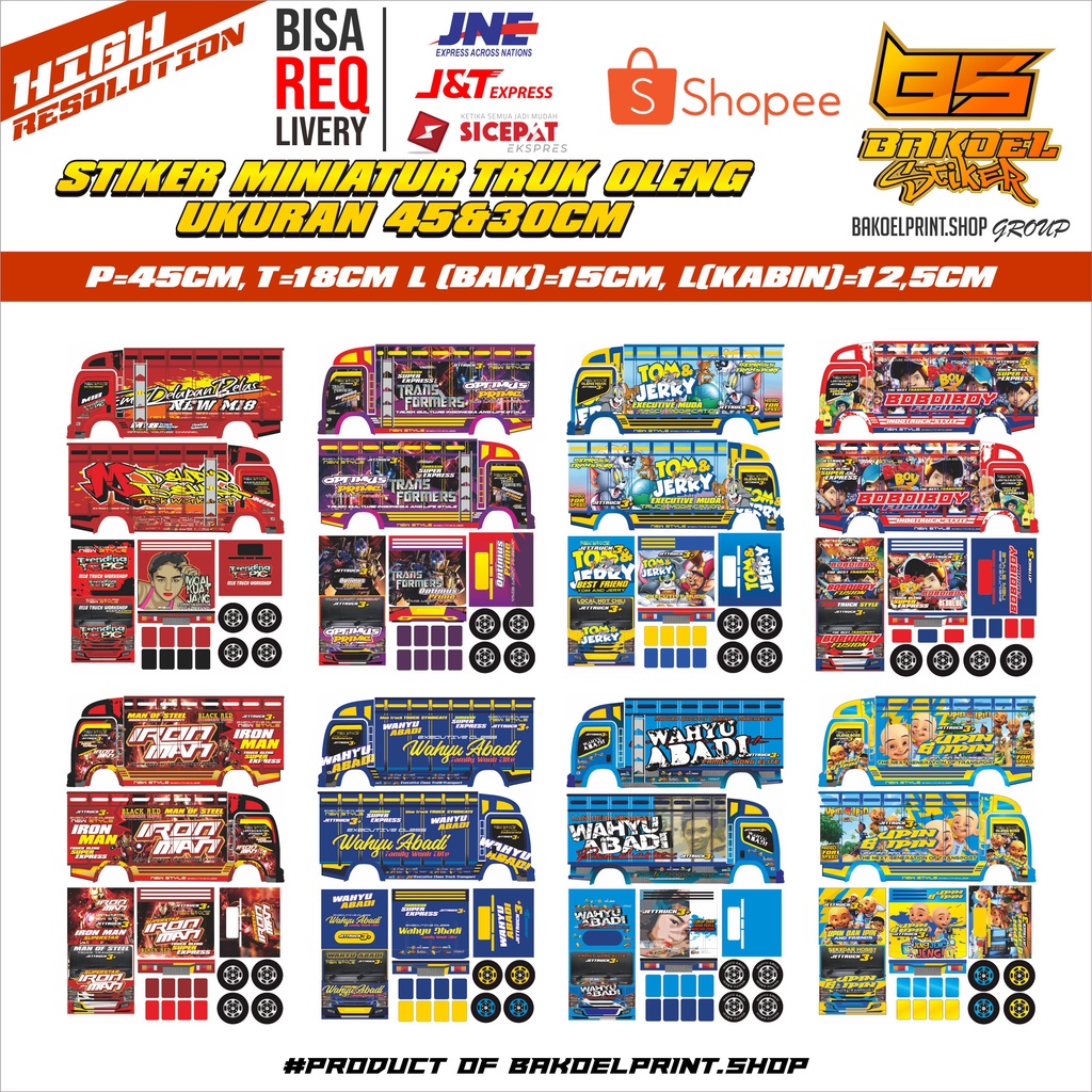 STIKER MINIATUR TRUK OLENG UKURAN 30-55CM | NEW 2022