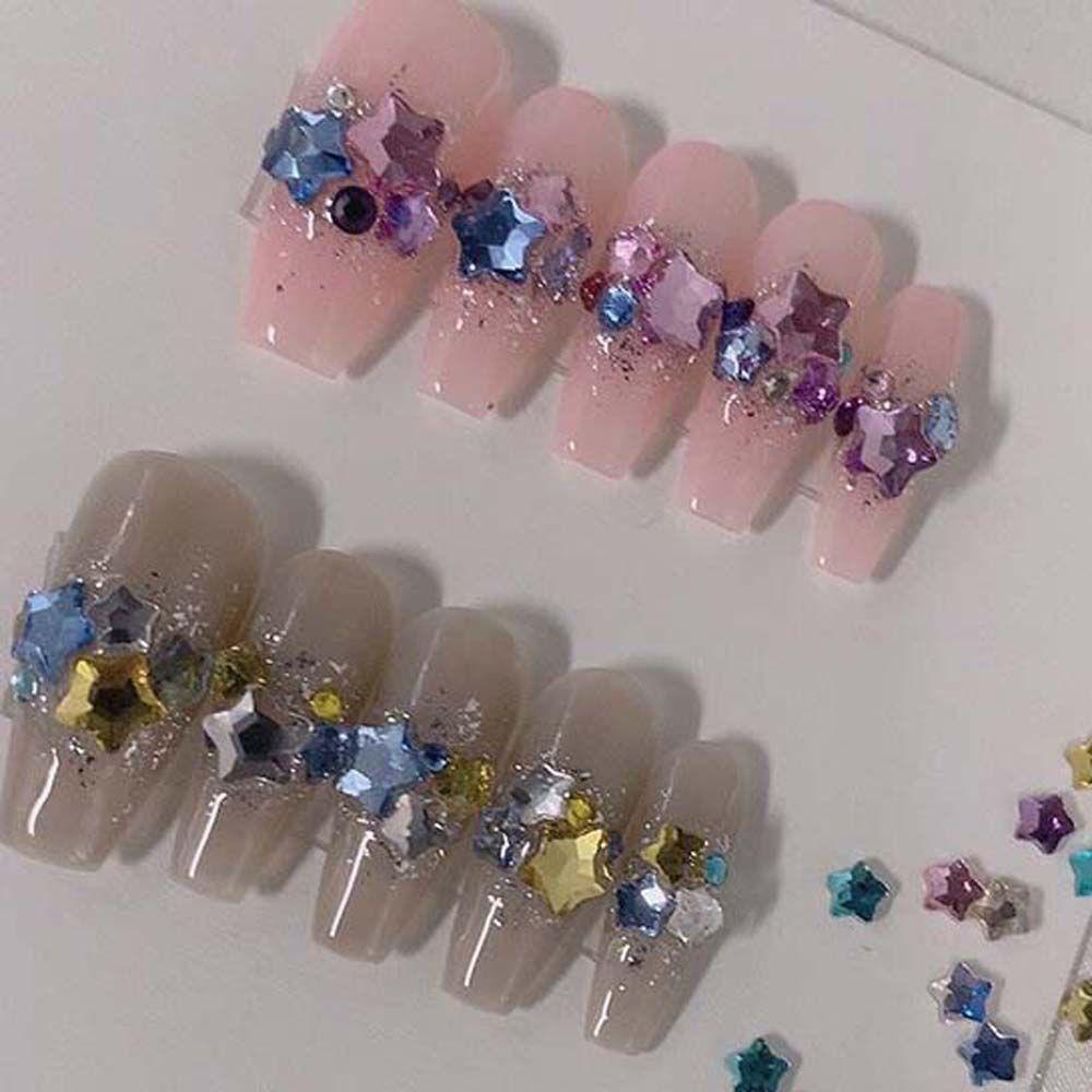 Mxbeauty Berlian Imitasi Bentuk Bintang 3D Warna Permen Untuk Nail Art