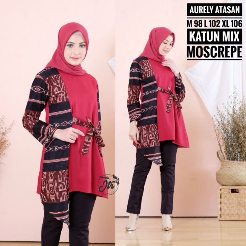 tey-17 Batik wanita ASJ SA HRB026 Kenongo Kemeja Tosca Pendek-Aurely Maroon