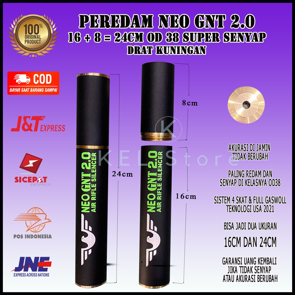 Peredam Neo GNT 2.0 (16cm+8cm=24cm) Super Senyap OD 38 Drat Kuningan