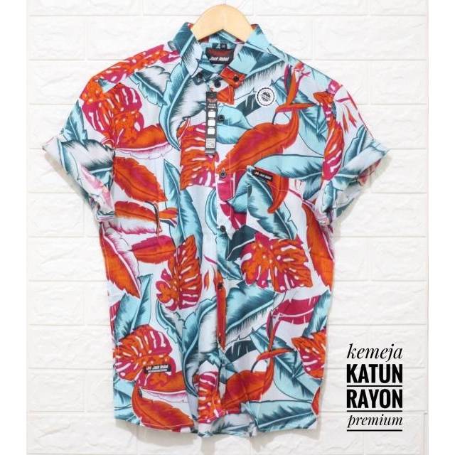 Kemeja Pria Motif Pria Cowok Lengan Pendek Bunga Formal Casual Murah Slimfit All Size M L XL Bagus