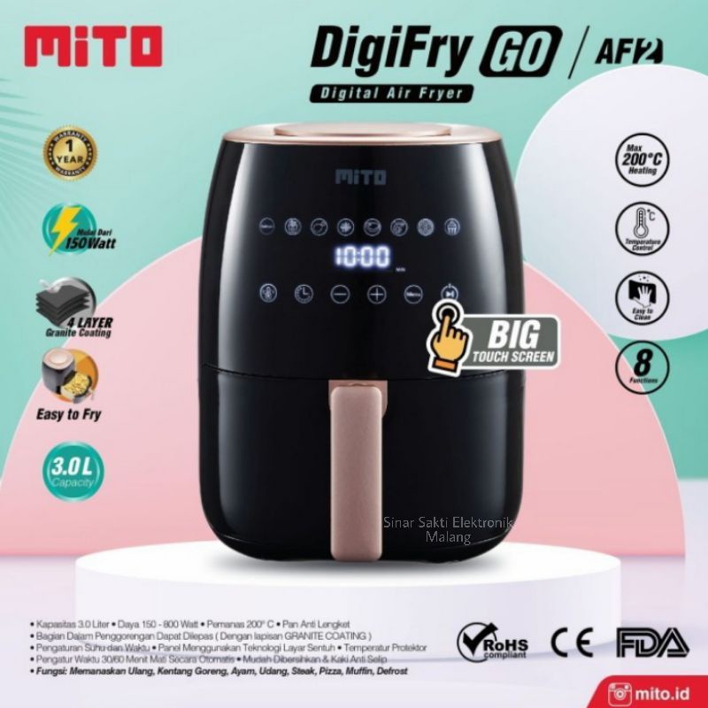 Digital Air Fryer Mito Mitochiba AF 2 AF2 3 Liter Low Watt - Air Fryer Mito Murah