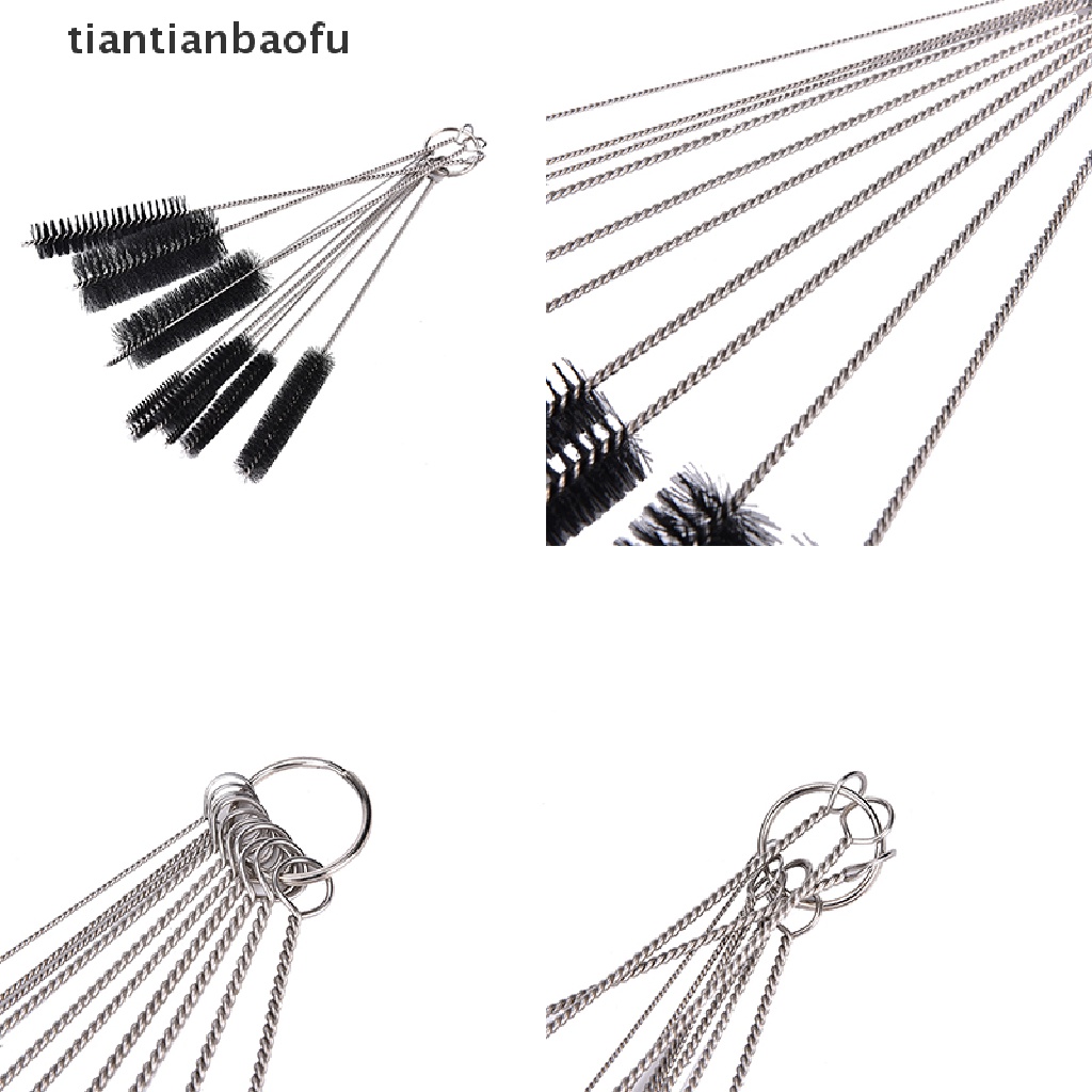 (Tianbaofu) 10pcs Sikat Pembersih Pipa Tembakau / Airbrush Bahan Nilon + Stainless Steel