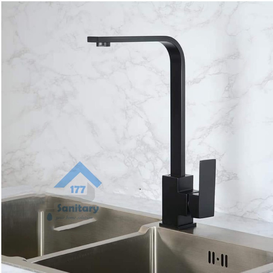 Kran Sink Panas dingin HITAM stainless 30447A tebal kotak Minimalis- KRAN DAPUR CUCI PIRING UNIK BLACK