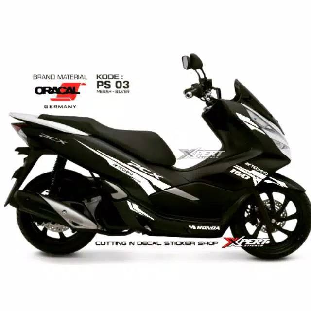 Cutting sticker stiker PCX hitam striping putih bahan oracal