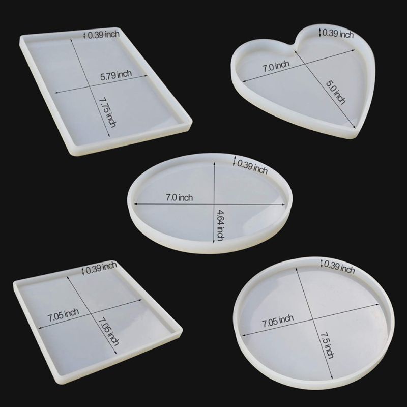 SIY  Large Coaster Silicone Resin Mold Round Square Rectangle Heart Oval Shape Molds