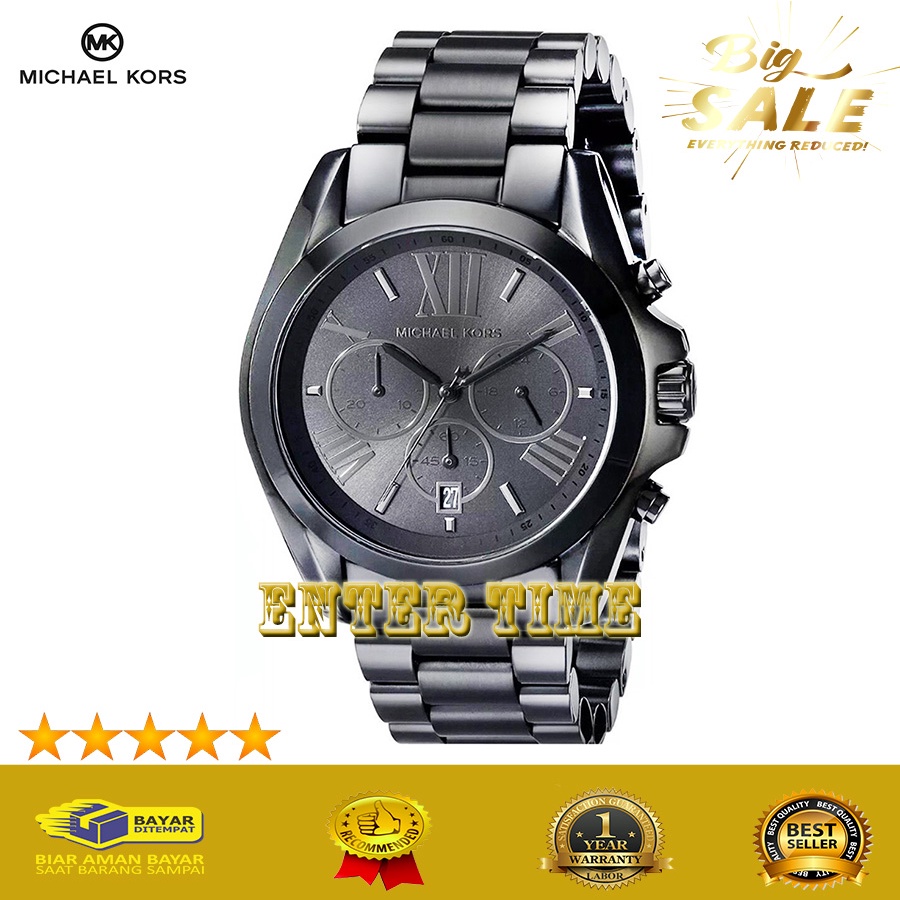 NEW ARRIVAL  JAM TANGAN PRIA KEREN MICHAEL KORS TYPE MK5550 STAINLESS FULL BLACK DIAL JAM TANGAN KAS