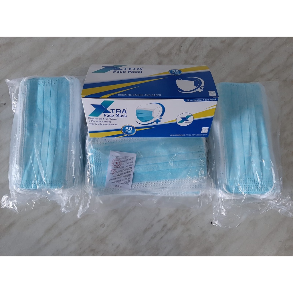 masker 3 ply earloop 50 pc / masker medis murah