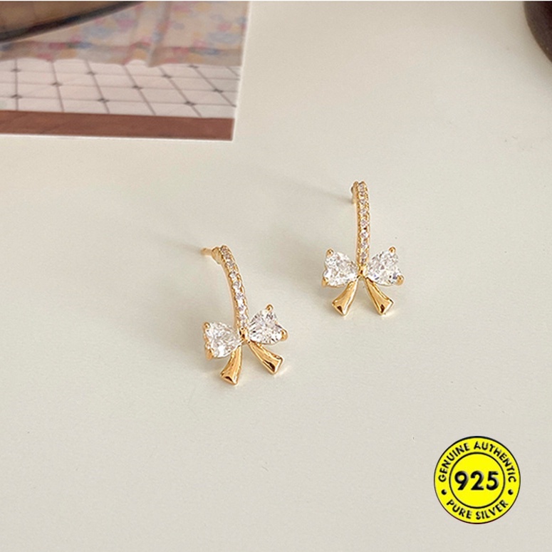 Anting Tusuk Sterling Silver 925 Desain Pita Hias Zircon AAA Anti Karat / Pudar Untuk Wanita